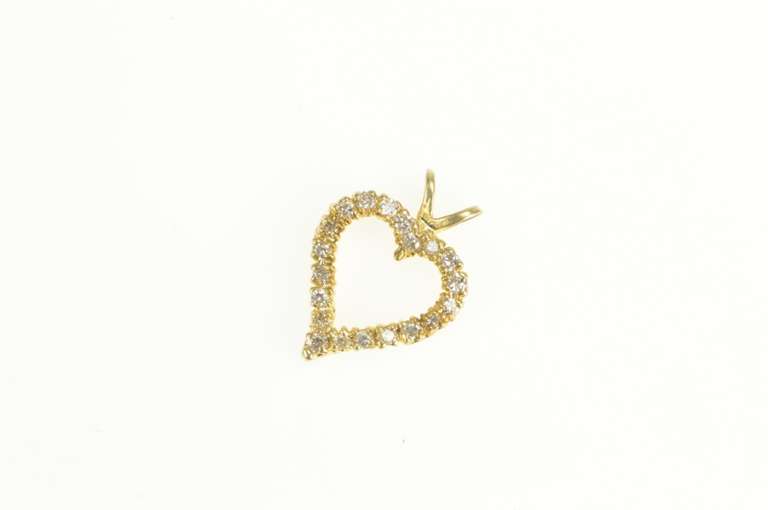 14K Yellow Gold Diamond Heart Love Symbol Classic Pendant