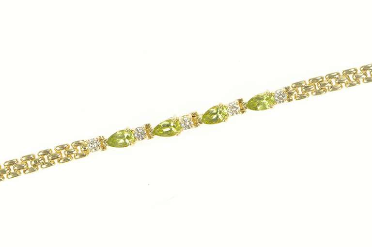 14K Yellow Gold Peridot Diamond Accent Classic Statement Bracelet