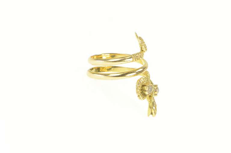 18K Yellow Gold Victorian Moonstone Eyed Snake Serpent Ring