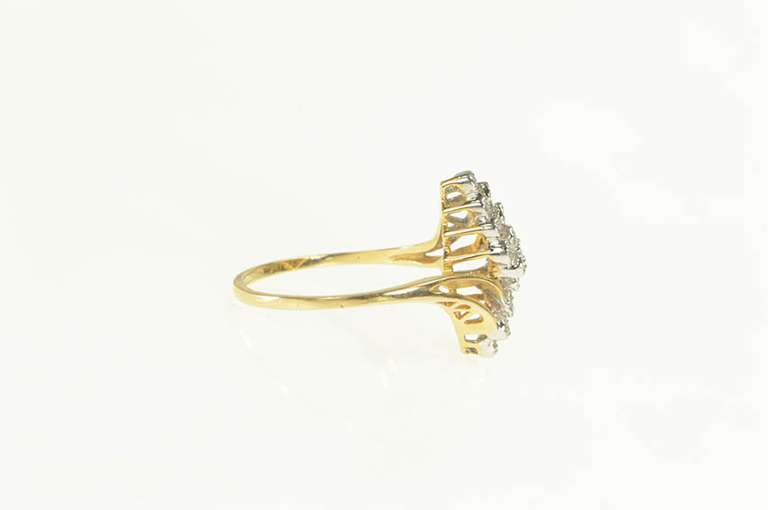 14K Yellow Gold Diamond Cluster Zig Zag Bypass Statement Ring