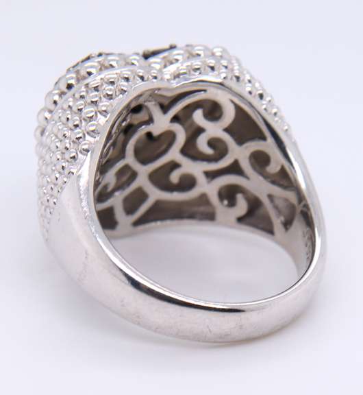 925 Sterling Silver Black and White Cubic Zirconia Heart Shaped Ring