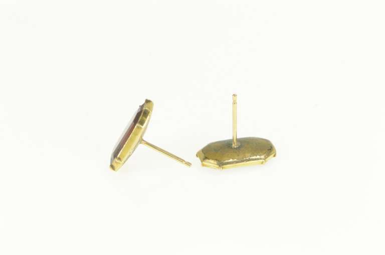 14K Yellow Gold Victorian Emerald Cut Sim. Garnet Stud Earrings