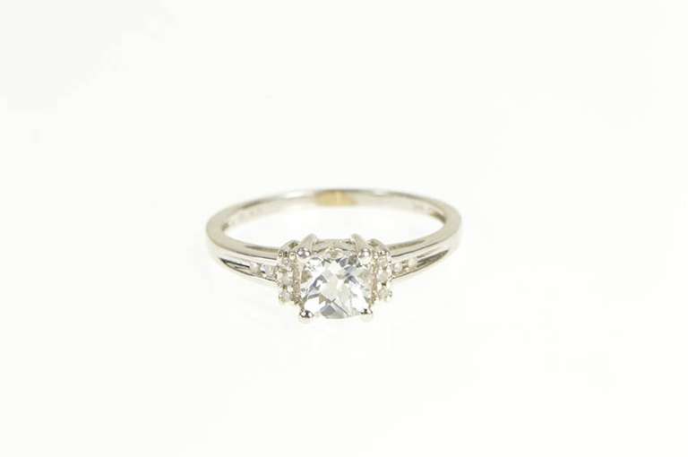 14K White Gold Faceted Cushion Diamond Travel Engagement Ring