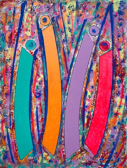 Sabri Said Original Acrylic on Canvas "Happy Family"