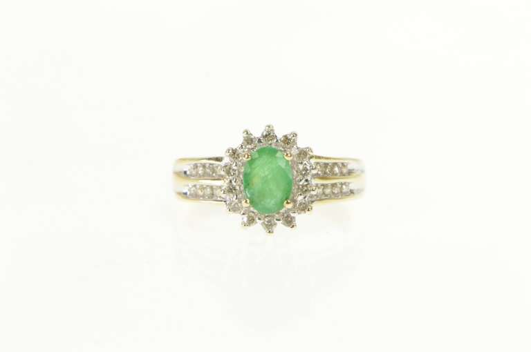 14K Yellow Gold 0.94 Ctw Emerald Diamond Halo Engagement Ring