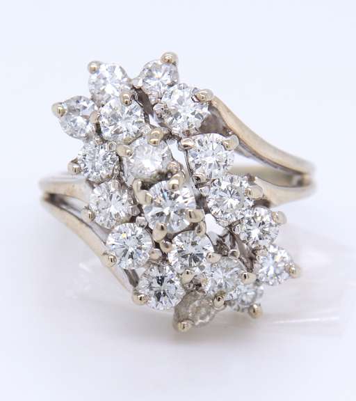 Sparkling White Gold Diamond Waterfall Ring