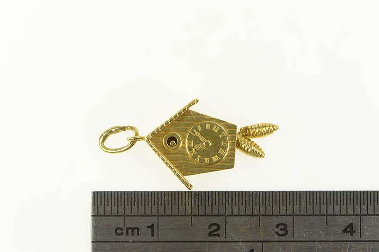 18K Yellow Gold 3D Articulated German Cuckoo Clock Charm/Pendant