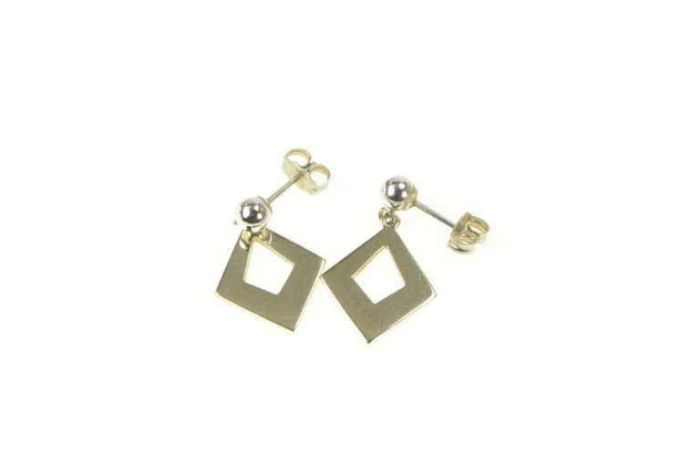 14K White Gold Geometric Dangle Squared Cut Out Ball Stud Earrings