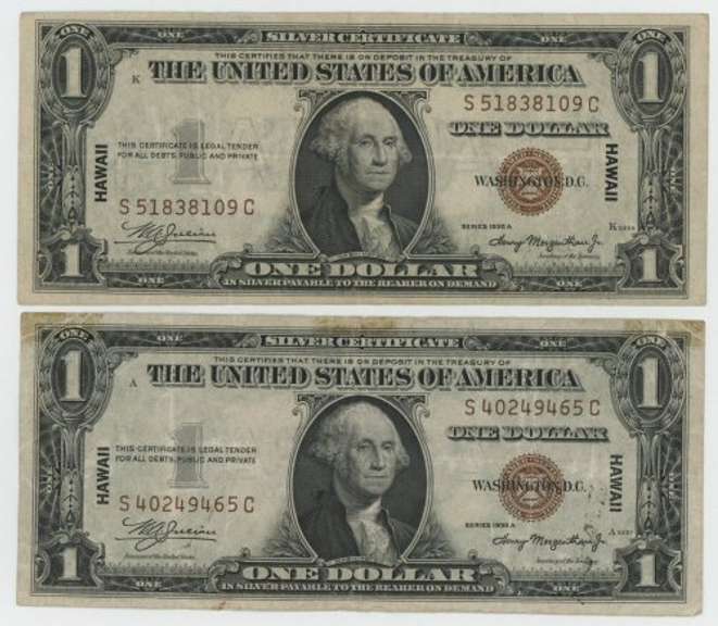 2 Nicer Series of 1935A $1 Hawaii Silver Certificates