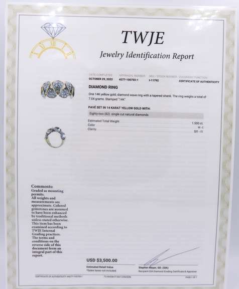 Fantastic Yellow Gold Pave Diamond Wave Ring