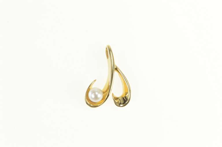 14K Yellow Gold Pearl Curved Drop Simple Statement Pendant