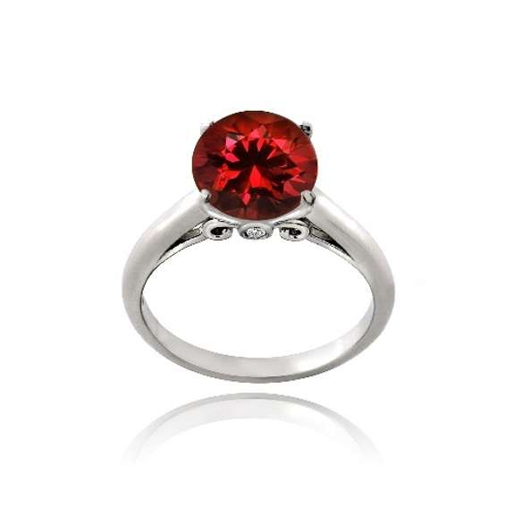 Created Ruby Solitaire Ring in Sterling Silver