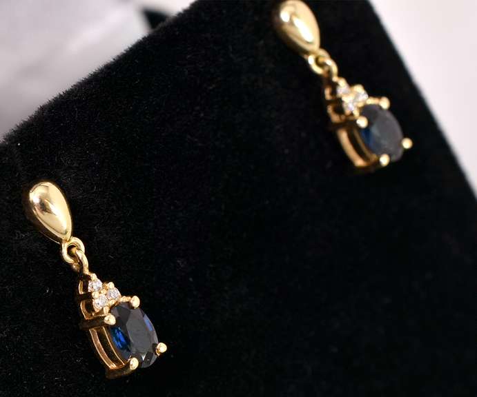 Gorgeous Sapphire and Diamond Drop Earrings in 14K Yellow Gold
