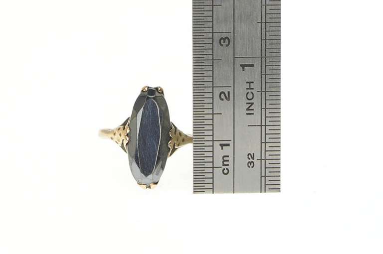 14K Yellow Gold Victorian Ornate Oval Hematite Statement Ring