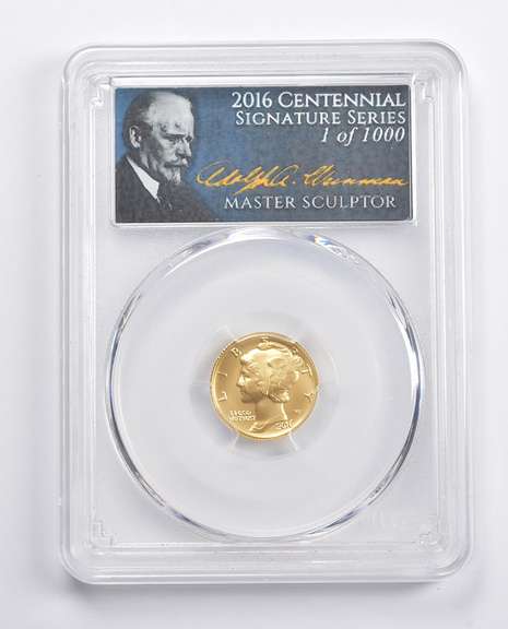 SP70 2016-W Mercury Dime FS 100th Anniversary Signed PCGS