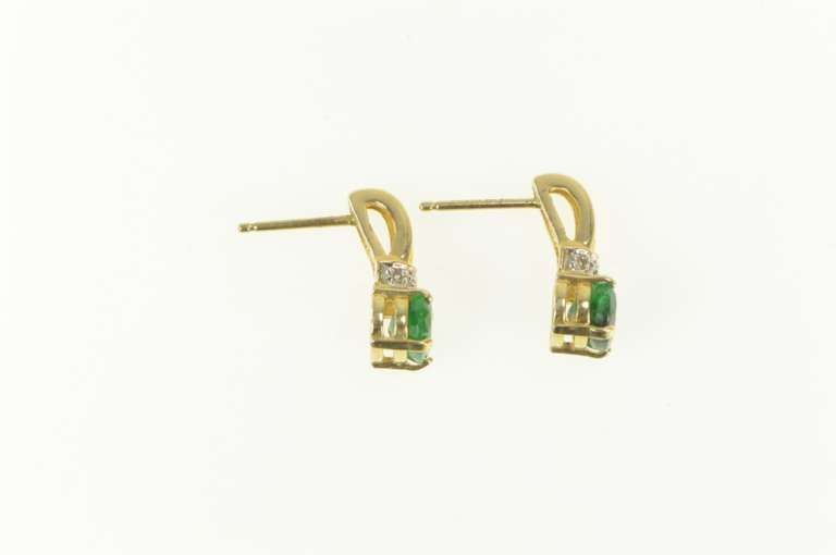 14K Yellow Gold Oval Natural Emerald Diamond Accent Stud Earrings