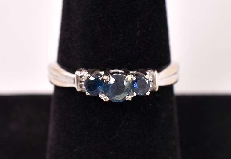 Stunning Three Stone Sapphire Ring in White Gold