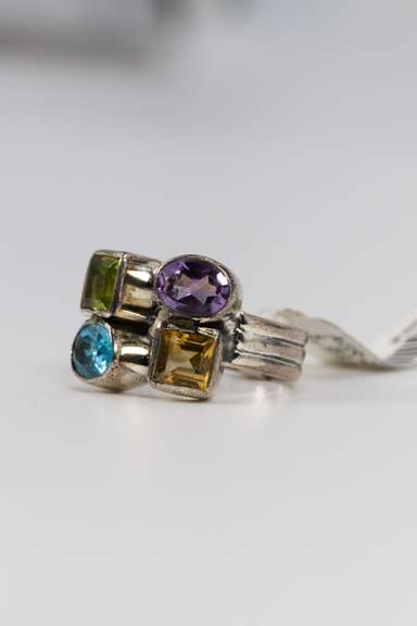 Sterling Silver Natural Amethyst, Blue Topaz, Citrine, Peridot Gemstone Ring