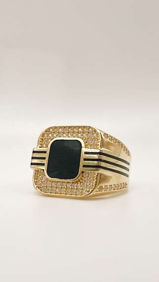 Men's 14kt Solid Yellow Gold, Onyx, & CZ Ring