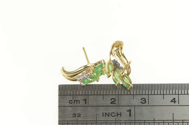 10K Yellow Gold Marquise Emerald Diamond Curved Cluster Earrings