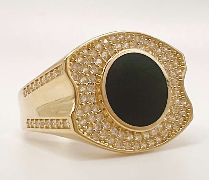 Men's 14kt Solid Yellow Gold, Onyx, & CZ Ring