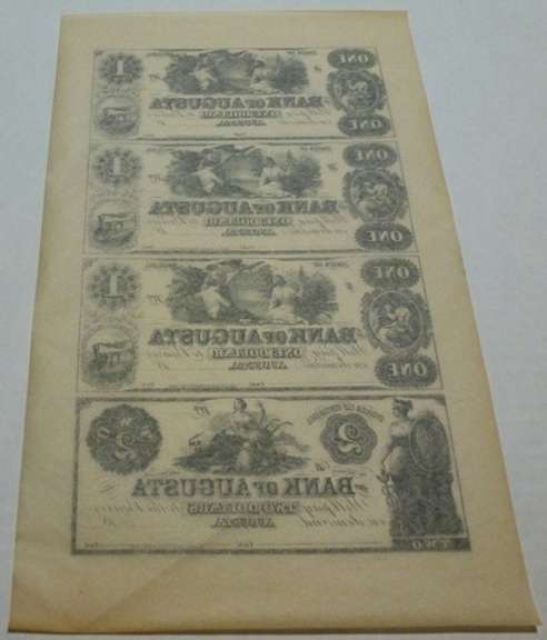 Crisp Exceptional 1800's Uncut $1-$1-$1-$2 Bank Of Augusta Georgia!