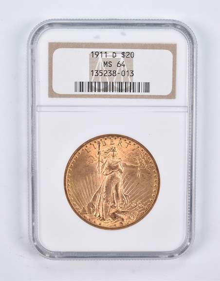MS64 1911-D $20 Saint-Gaudens Gold Double Eagle NGC