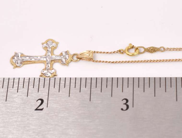 Sensational Cross Pendant Necklace in 14K and 10K Two-Tone Gold
