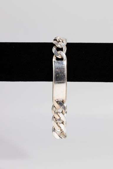 .925 Sterling Silver 12mm Figaro Link ID Bracelet 8 Inches