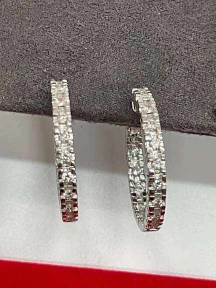BRAND NEW 14K WHITE GOLD AND DIAMOND INSIDE-OUT HOOP EARRINGS