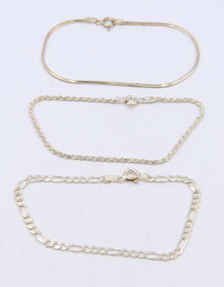 Group Lot of 3 Vintage 925 Sterling Silver Bracelets