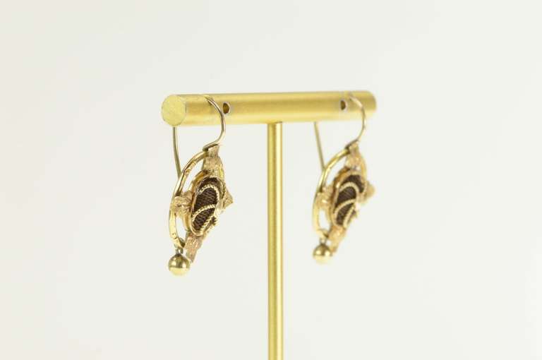 14K Yellow Gold Victorian Ornate Mourning Jewelry Dangle Earrings