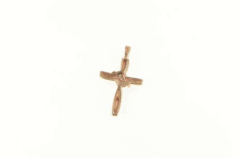 10K Rose Gold Diamond Inset Classic Cross Christian Faith Pendant