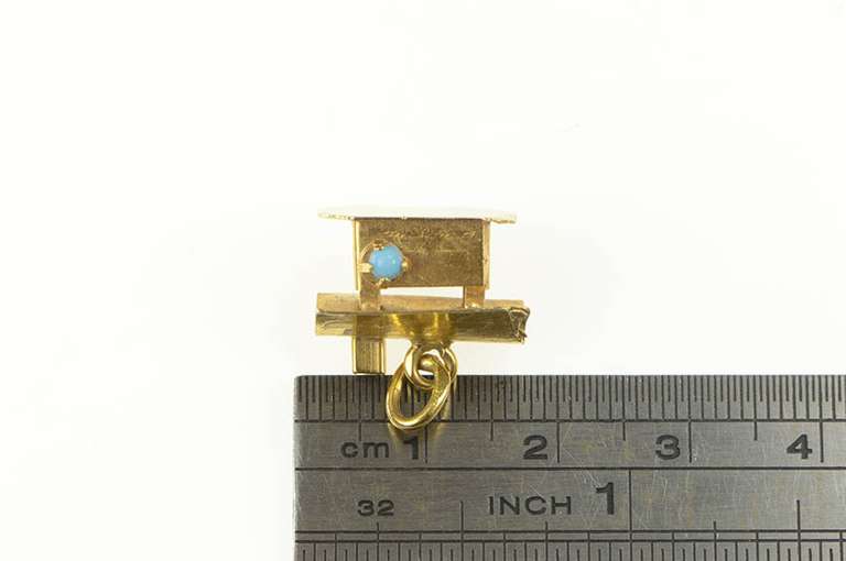 14K Yellow Gold 3D House Home Sweet Home Turquoise Charm/Pendant