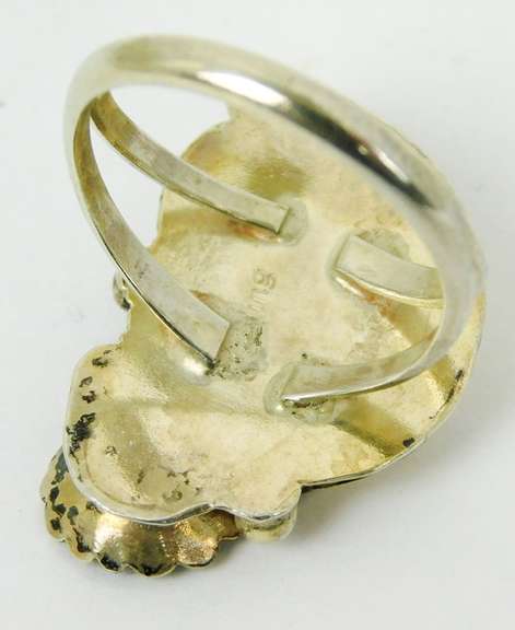 Sterling Navajo Malachite Squash Ring, Size 6.5