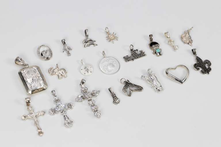 .925 Sterling Silver Pendant Lot (20 Pendants) Various Sizes & Styles