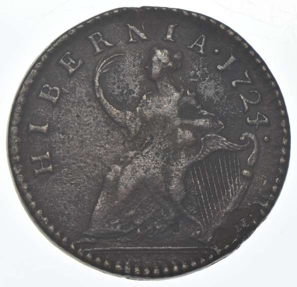 1724 Hibernia Colonial Copper Coin 1/2p