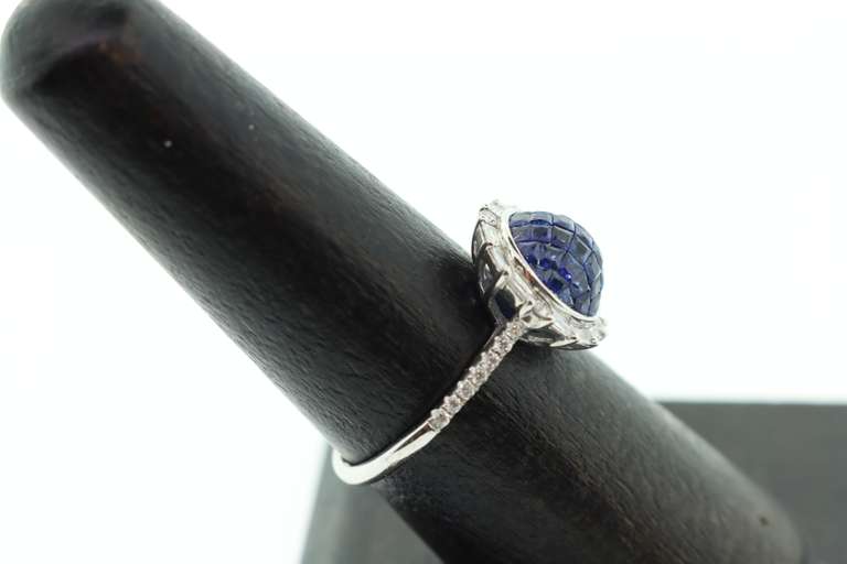 18k White Gold Gigantic Sapphire Cluster Semi-Sphere with Diamond edges and side stones