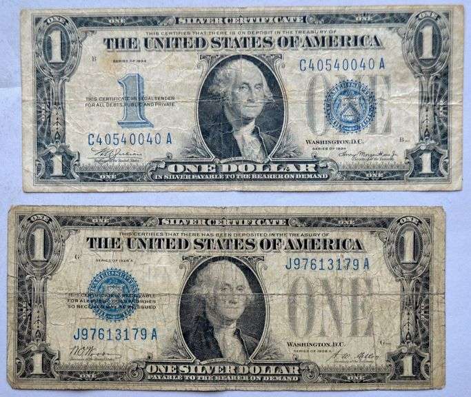 1928 A &1934 $1 Funnyback Silver Certificates
