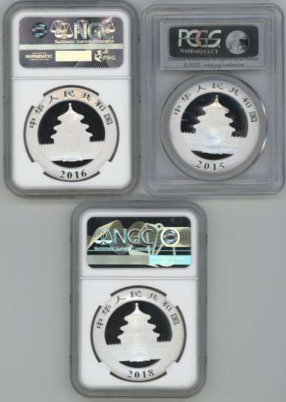 Flawless 2015, 2016, & 2018 China Panda 1st Strikes. PCGS & NGC MS70