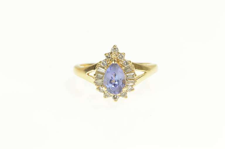 14K Yellow Gold Pear Tanzanite Diamond Halo Engagement Ring