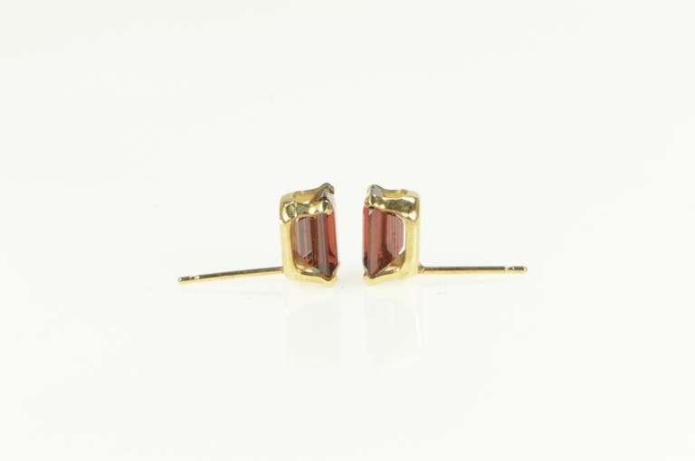 14K Yellow Gold Emerald Cut Garnet Solitaire Classic Stud Earrings