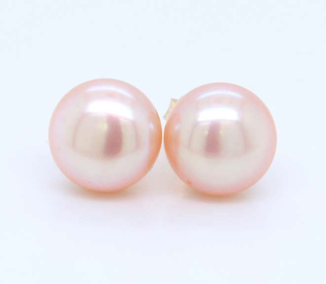 Simple 8mm Pink Fresh Water Pearl Stud Earrings