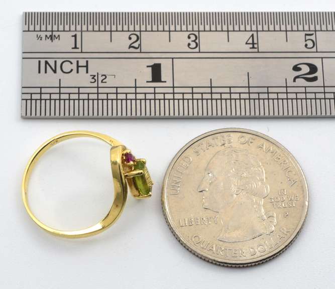 Unusual Peridot & Ruby Ring