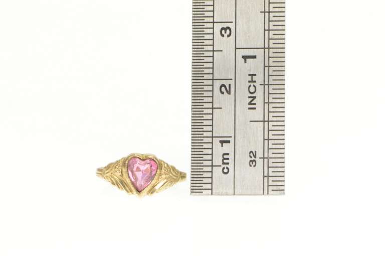 Gold Filled Victorian Syn. Pink Sapphire Heart Floral Ring