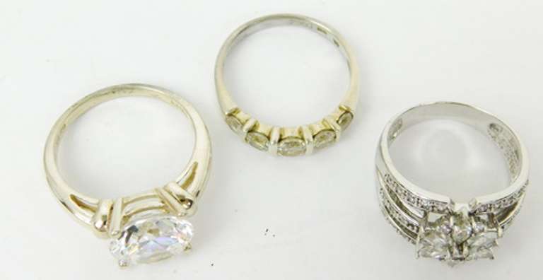 3 Quality Sterling Silver CZ Rings