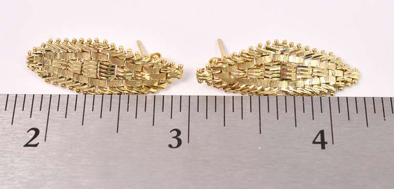 Lavish Basket Weave Earrings in 14K Yellow Gold