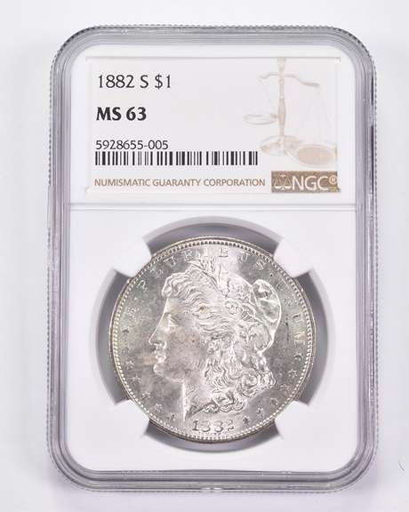 MS63 1882-S Morgan Silver Dollar - Graded NGC Rainbow Tone