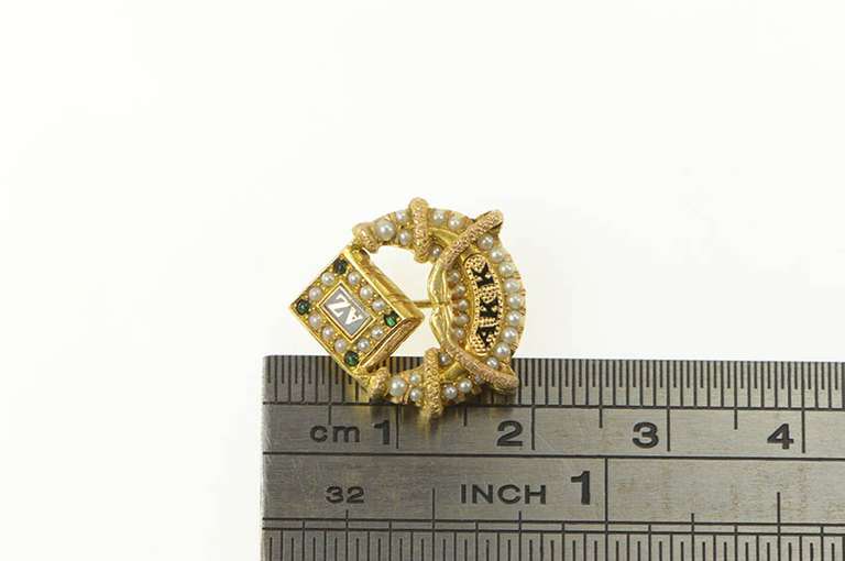 10K Yellow Gold Alpha Zeta Seed Pearl Moon Book Lapel Pin/Brooch
