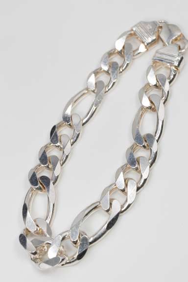 .925 Sterling Silver 13mm 3+1 Figaro Bracelet 10 Inches